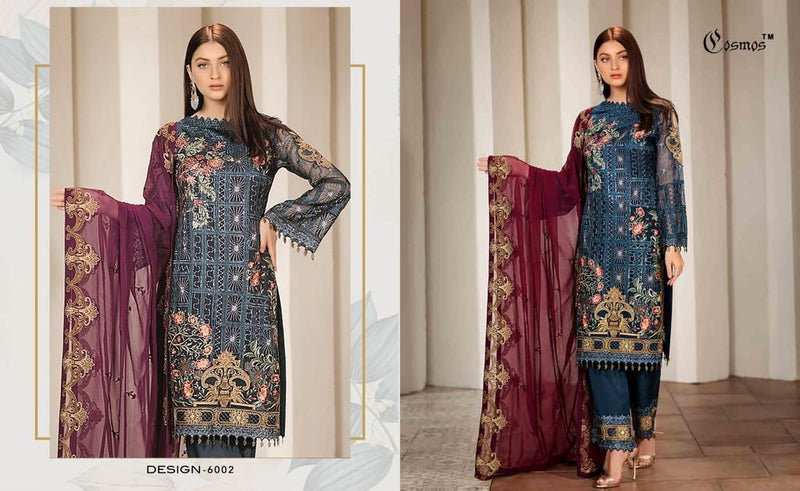 COSMOS D NO 6002 GEORGETTE WITH HEAVY EMBROIDERY HAND WORK BEST DESIGNER PARTY WEAR DESIGNER SUIT PAKISTANI