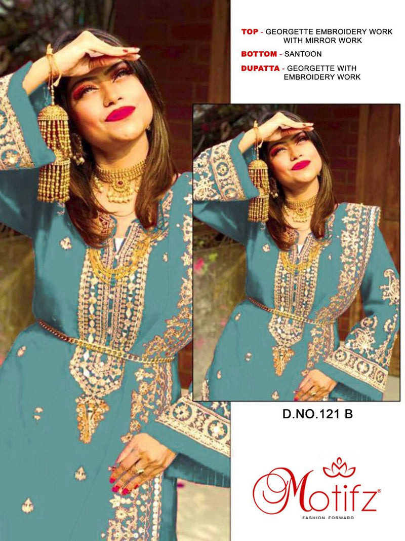 MOTIFZ D NO 121 A GEORGETTE WITH HEAVY EMBROIDERY HAND WORK BEST DESIGNER PARTY WEAR PAKISTANI SUIT