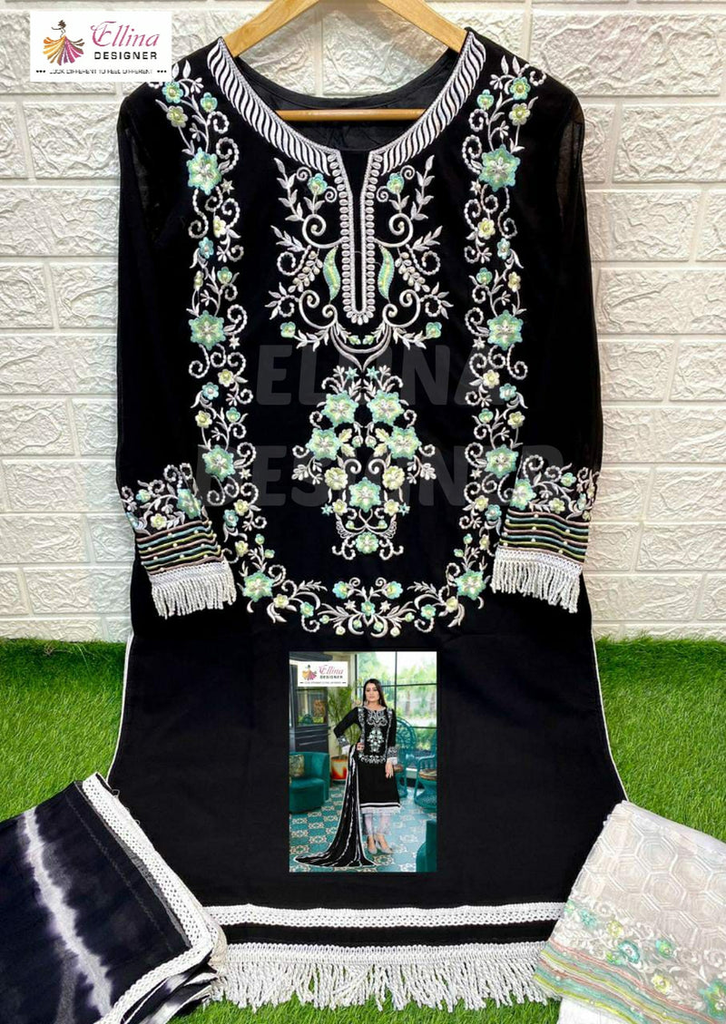 ELLINA D NO 1113 GEORGETTE WITH HEAVY EMBROIDERI WORK STYLISH DESIGNER CASUAL WEAR PAKISTANI SUIT