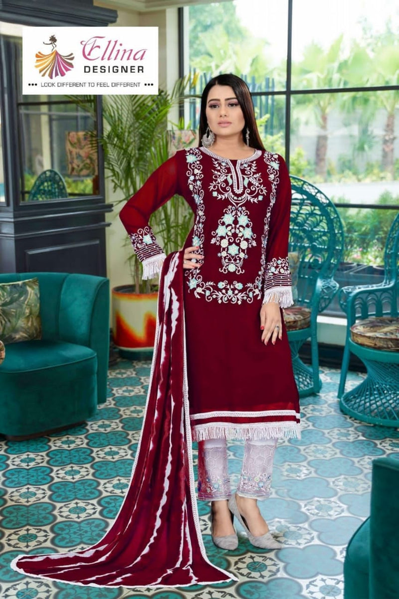 ELLINA D NO 1113 GEORGETTE WITH HEAVY EMBROIDERY WORK STYLISH DESIGNER CASUAL WEAR PAKISTANI SUIT