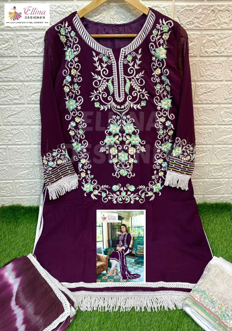 ELLINA D NO 1113 GEORGETTE WITH HEAVY EMBROIDERI WORK STYLISH DESIGNER CASUAL WEAR PAKISTANI SUIT