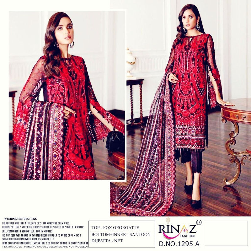 RINAZ FASHION D NO 1295 A GEORGETTE WITH HEAVY EMBROIDERY HAND WORK BEST DESIGNER WEDDING WEAR PAKISTANI SUIT