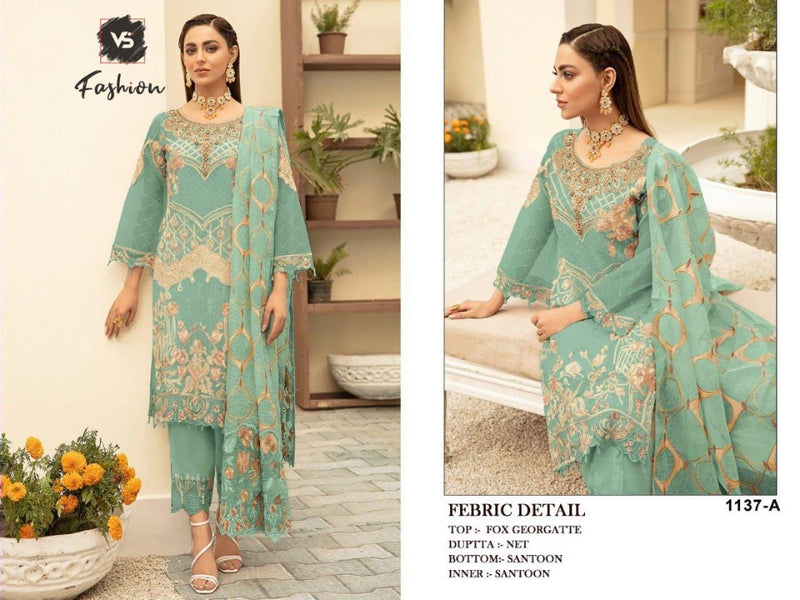 VS FASHION D NO 1137 A GEORGETTE WITH HEAVY EMBROIDERY BEST DESIGNER PARTY WEAR PAKISTANI SUIT