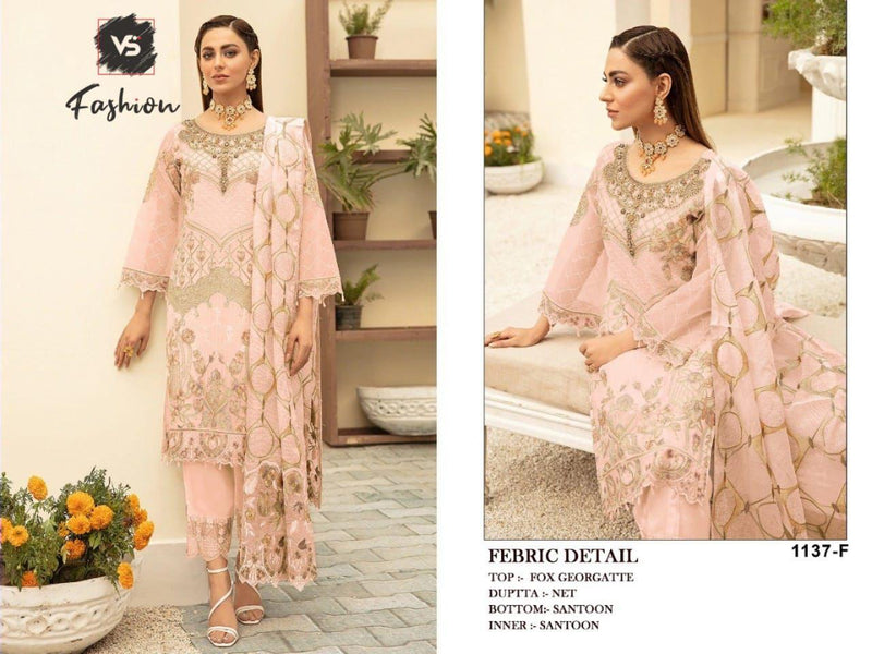 VS FASHION D NO 1137 F GEORGETTE WITH HEAVY EMBROIDERY BEST DESIGNER PARTY WEAR PAKISTANI SUIT