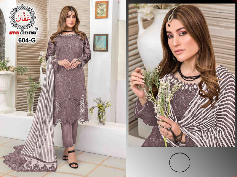 AFFAN CREATION D NO 604 G GEORGETTE WITH HEAVY EMBROIDERY WORK FASTIVAL WEAR DESIGNER PAKISTANI SUIT