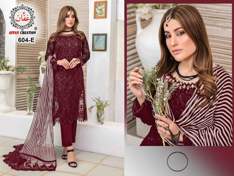 AFFAN CREATION D NO 604 E GEORGETTE WITH HEAVY EMBROIDERY WORK FASTIVAL WEAR DESIGNER PAKISTANI SUIT