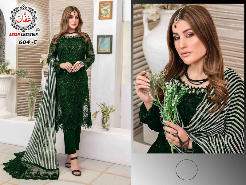 AFFAN CREATION D NO 604 C GEORGETTE WITH HEAVY EMBROIDERY WORK FASTIVAL WEAR DESIGNER PAKISTANI SUIT