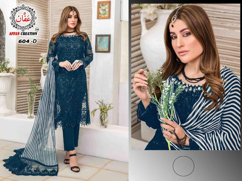 AFFAN CREATION D NO 604 D GEORGETTE WITH HEAVY EMBROIDERY WORK FASTIVAL WEAR DESIGNER PAKISTANI SUIT