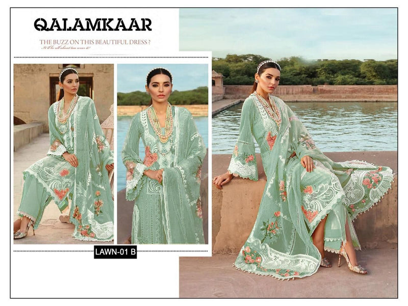 QALAMKAAR D NO 01 B GEORGETTE WITH HEAVY EMBROIDERY WORK STYLISH DESIGNER PARTY WEAR PAKISTANI SUIT