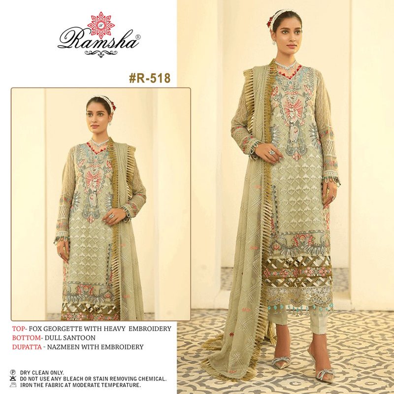 RAMSHA D NO R 518 GEORGETTE WITH HEAVY EMBROIDERY WORK STYLISH DESIGNER PARTY WEAR PAKISTANI SUIT