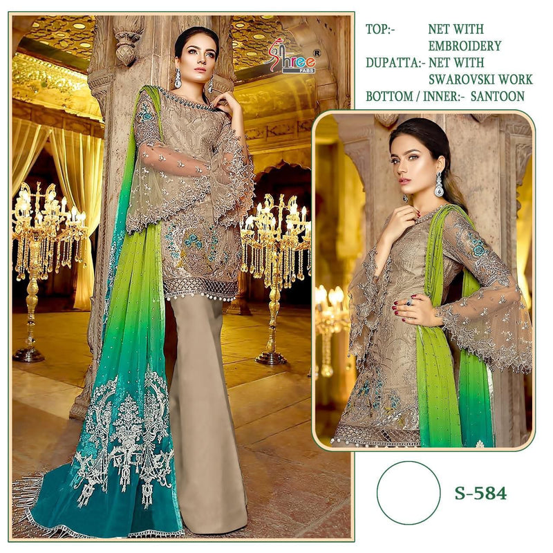 SHREE FABS D NO S 584 GEORGETTE WITH HEAVY EMBROIDERY HAND WORK BEST DESIGNER PARTY WEAR PAKISTANI SUIT