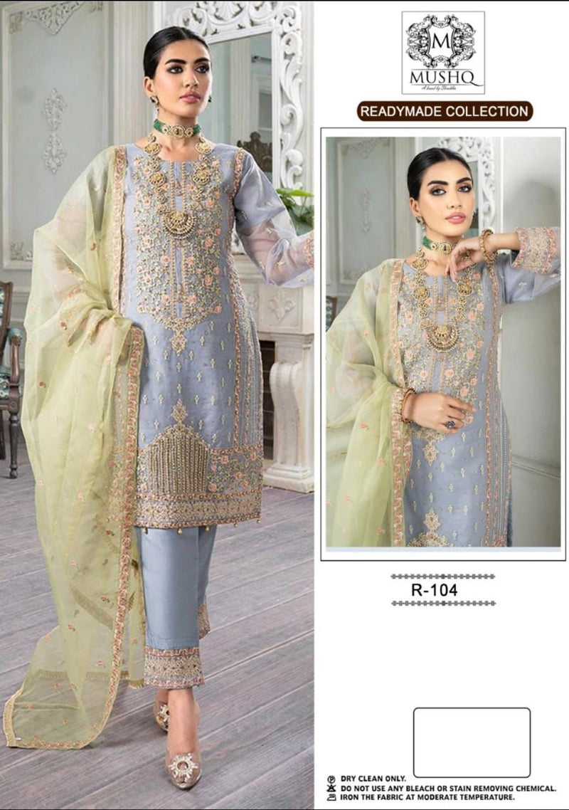 MUSHQ D NO R 104 GEORGETTE WITH HEAVY EMBROIDERY STYLISH DESIGNER PARTY WEAR PAKISTANI SUIT