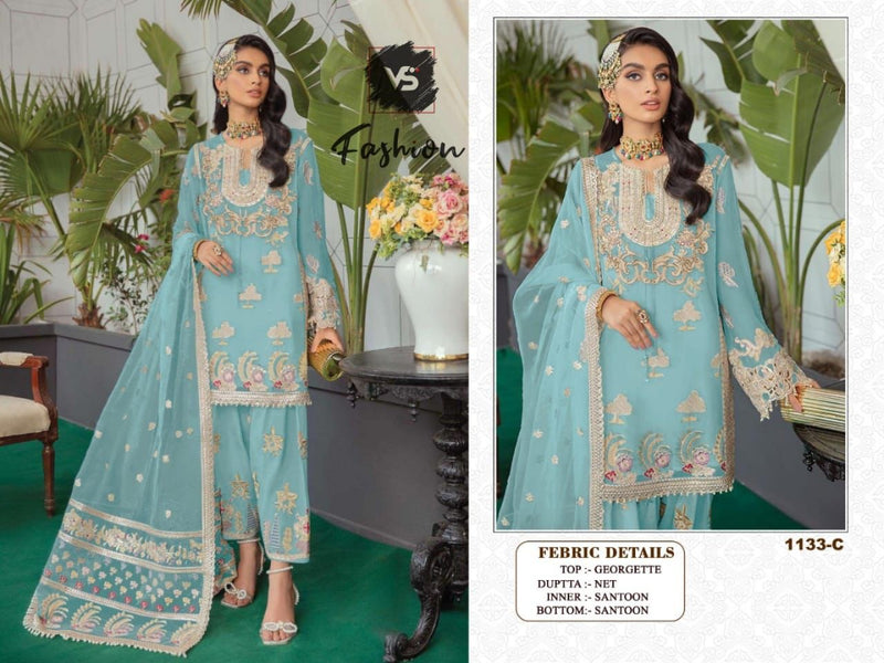 VS FASHION D NO 1133 C GEORGETTE WITH HEAVY EMBROIDERY BEST DESIGNER CASUAL WEAR PAKISTANI SUIT