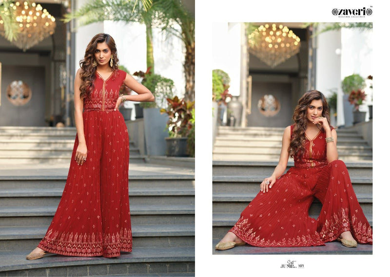 ZAVERI JUMPSUIT 1071 GEORGETTE WITH HEAVY EMBROIDERY HAND WORK STYLISH DESIGNER PARTY WEAR INDIAN SUIT