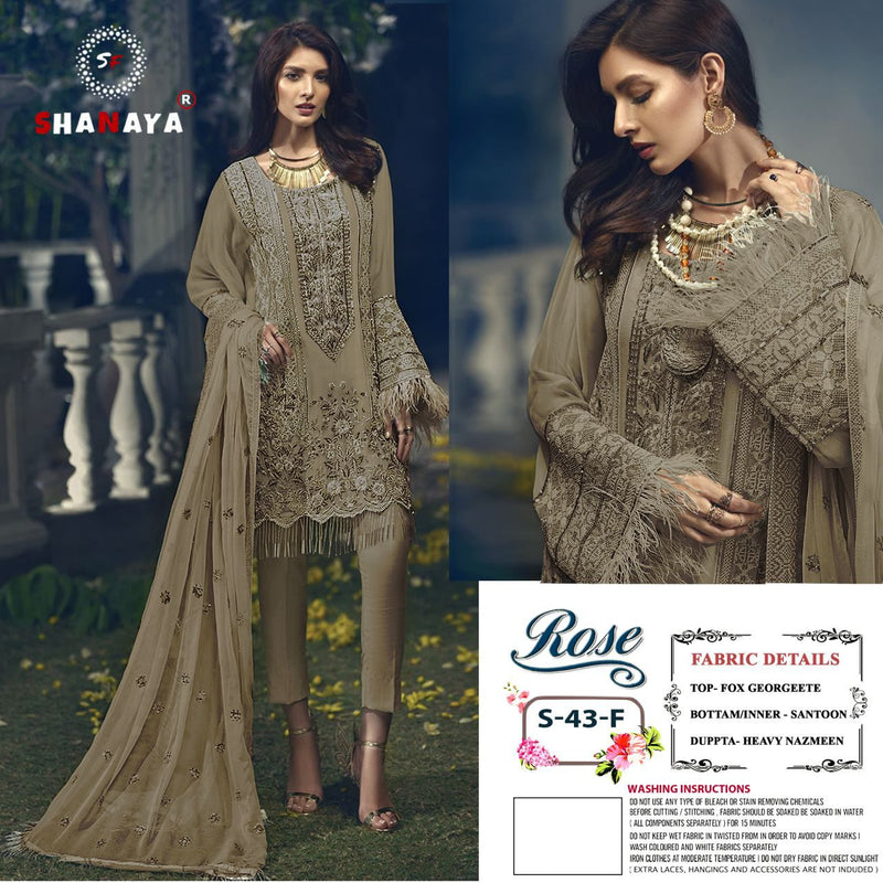 SHANAYA D NO S 43 F GEORGETTE WITH HEAVY EMBROIDERY WORK BEST DESIGNER FASTIVAL WEAR PAKISTANI SUIT