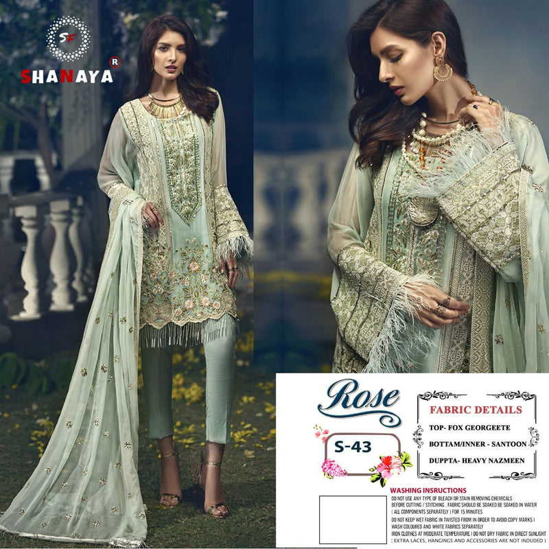 SHANAYA D NO S 43  GEORGETTE WITH HEAVY EMBROIDERY WORK BEST DESIGNER FASTIVAL WEAR PAKISTANI SUIT