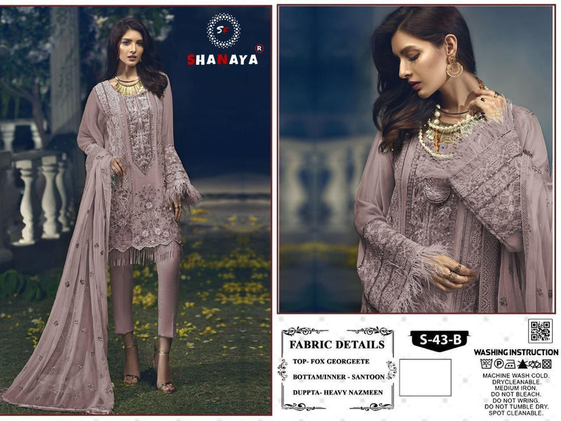 SHANAYA D NO S 43 B GEORGETTE WITH HEAVY EMBROIDERY WORK BEST DESIGNER FASTIVAL WEAR PAKISTANI SUIT
