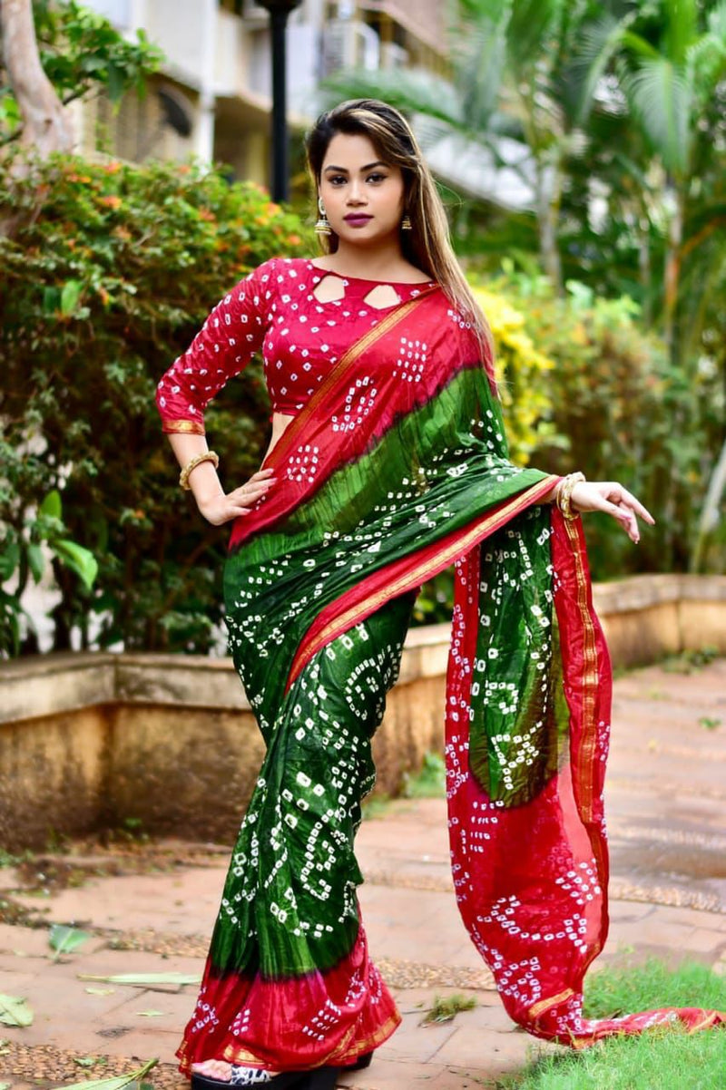 BANDHANI SAREES VOL 2 SILK WITH RED AND GREEN COLOUR PRINTED DESIGNER CASUAL WEAR SAREES
