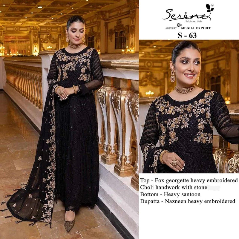 SERINE D NO S 63 GEORGETTE WITH HEAVY EMBROIDERY WORK AND BEAUTIFUL DESIGN FASTIVAL WEAR PAKISTANI SUIT