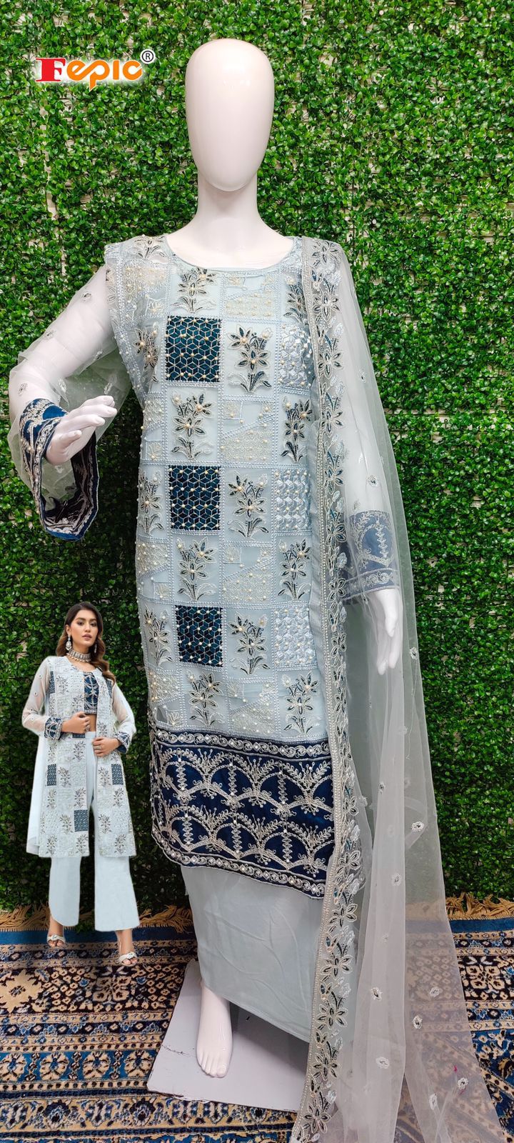 FEPIC D NO C 1250 B GEORGETTE WITH HEAVY EMBROIDERY WORK STYLISH DESIGNER PARTY WEAR PAKISTANI SUIT