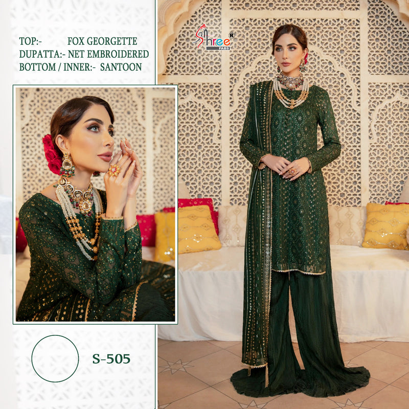SHREE FABS D NO S 505 GEORGETTE WITH HEAVY EMBROIDERY HAND WORK BEST DESIGNER WEDDING WEAR PAKISTANI SUIT