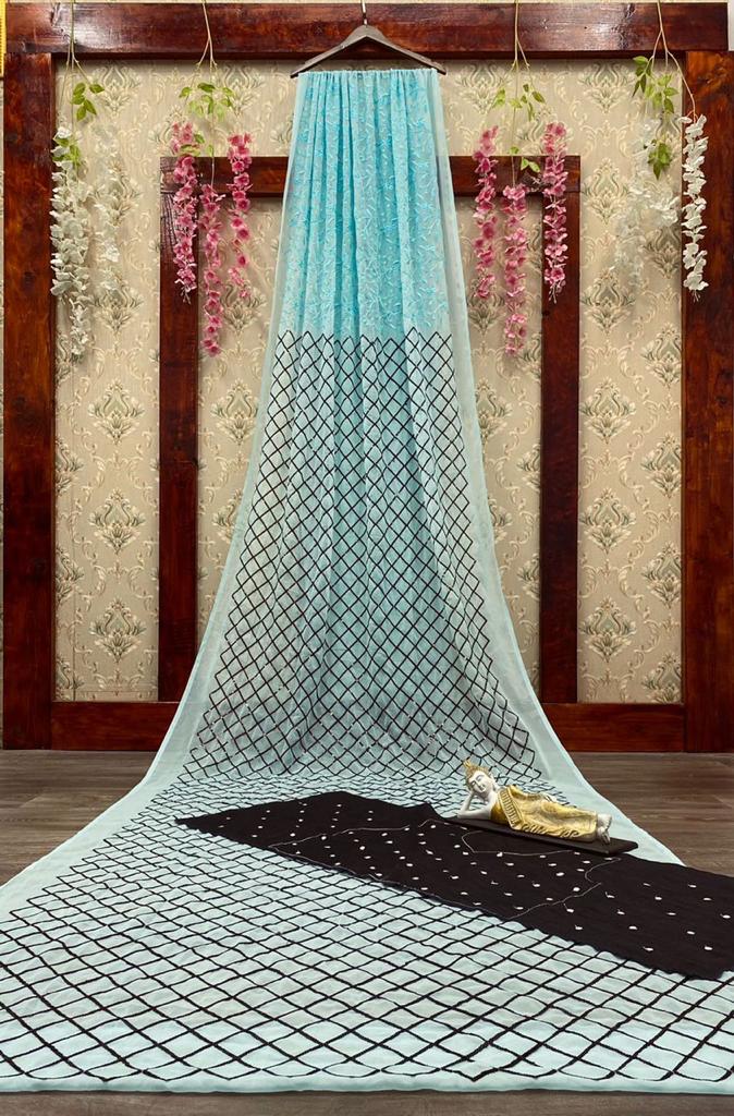GC SAREE 1395 BUTTER FLY NET SEQUANCE EMBROIDERY HAND WORK SAREE WITH BLOUSE