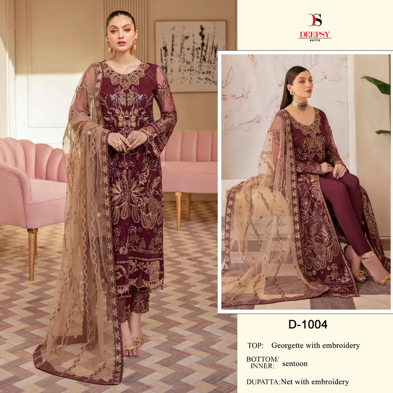 DEEPSY SUITS D NO 1004 GEORGETTE WITH HEAVY EMBROIDERY WORK FASTIVAL WEAR PAKISTANI SUIT