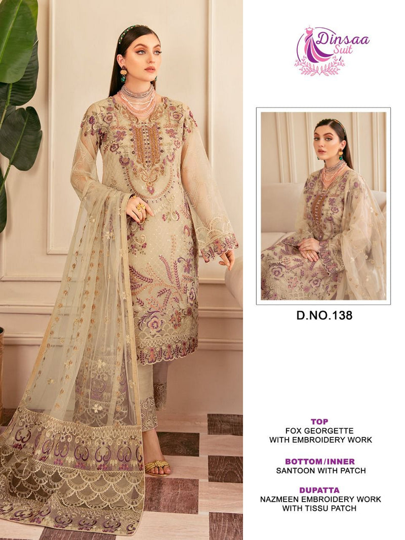 DINSAA SUIT D NO 138 GEORGETTE WITH HEAVY EMBROIDERY STYLISH DESIGNER PARTY WEAR PAKISTANI SUIT