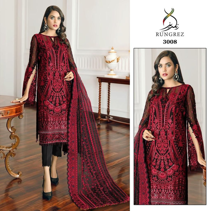 RUNGREZ D NO 3008 GEORGETTE WITH HEAVY EMBROIDERY WORK STYLISH DESIGNER PARTY WEAR PAKISTANI SUIT