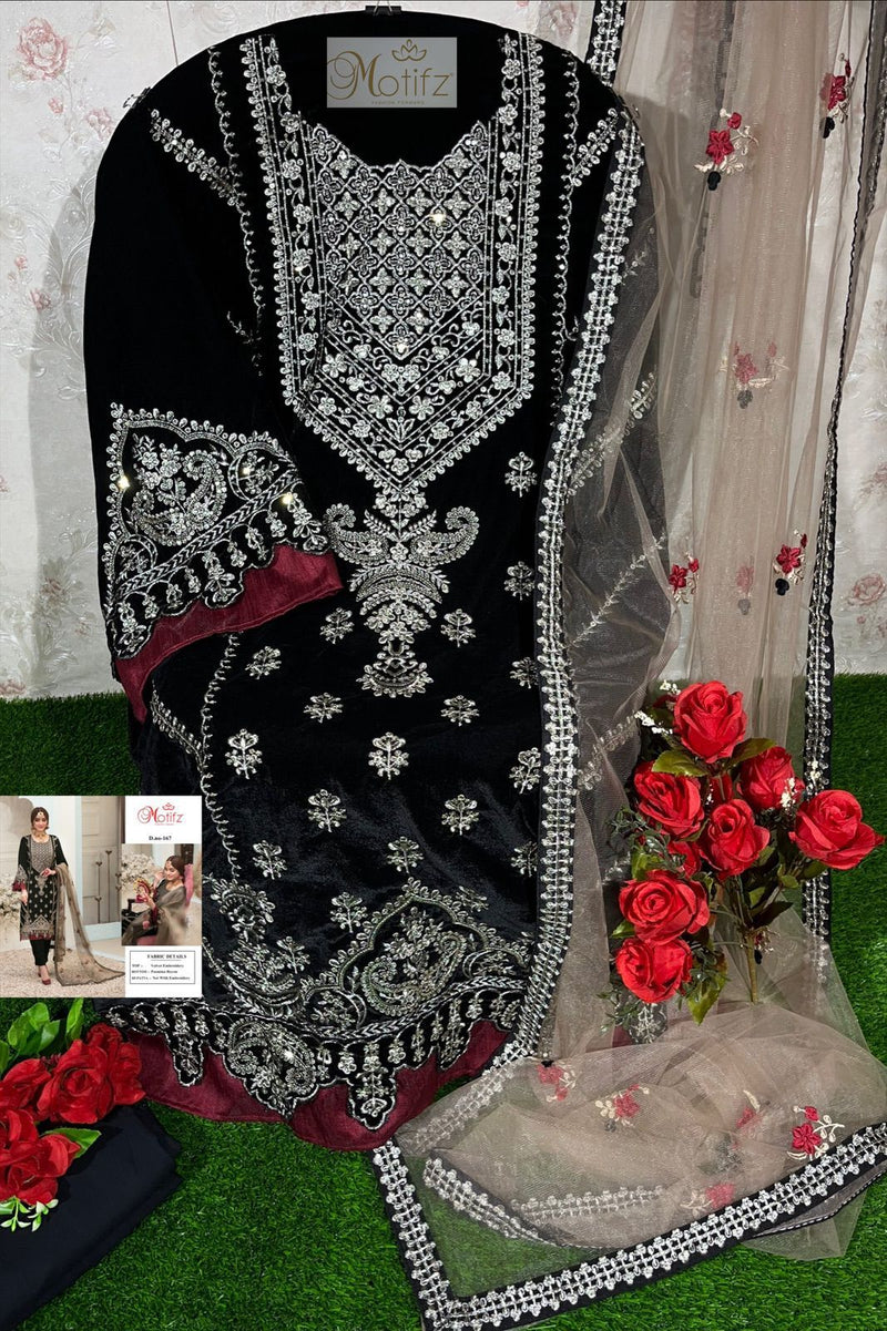 MOTIFZ FASHION D NO 167 GEORGETTE WITH HEAVY EMBROIDERY HAND WORK BEST DESIGNER PARTY WEAR PAKISTANI SUIT