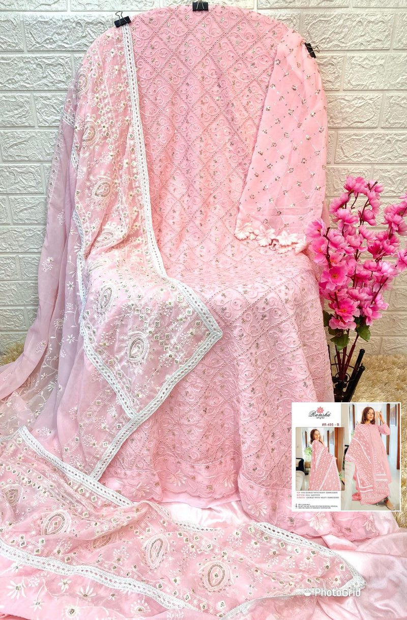 RAMSHA  R 495 B GEORGETTE WITH HEAVY EMBROIDERY WORK READY TO WEAR PAKISTANI SUIT