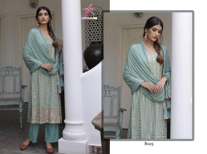 MISHAAL FAB D NO 8025 A GEORGETTE WITH HEAVY EMBROIDERY WORK READY TO WEAR PAKISTANI SUIT