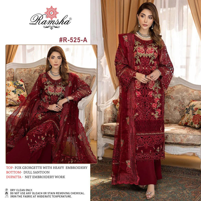 RAMSHA D NO 525 A GEORGETTE WITH HEAVY EMBROIDERY WORK READY TO WEAR PAKISTANI SUIT