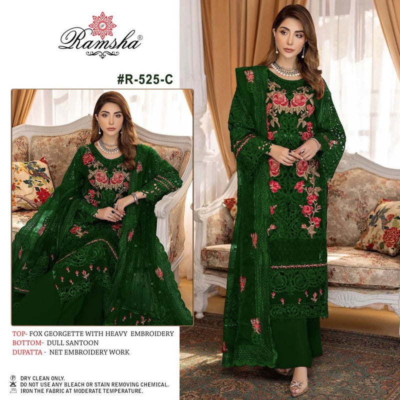 RAMSHA D NO 525 C GEORGETTE WITH HEAVY EMBROIDERY WORK READY TO WEAR PAKISTANI SUIT
