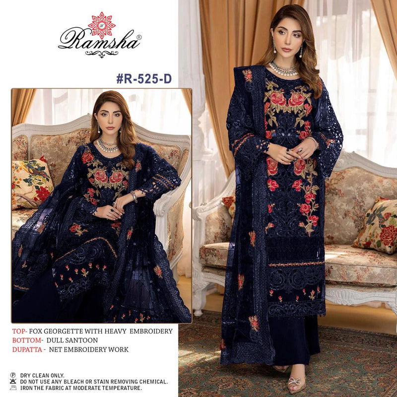 RAMSHA D NO 525 D GEORGETTE WITH HEAVY EMBROIDERY WORK READY TO WEAR PAKISTANI SUIT