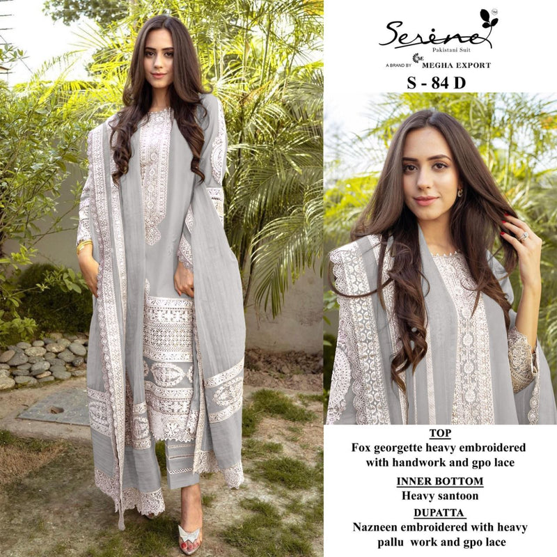 SERINE SUIT S 84 D GEORGETTE WITH HEAVY EMBROIDERY WORK STYLISH DESIGNER PARTY WEAR PAKISTANI SUIT