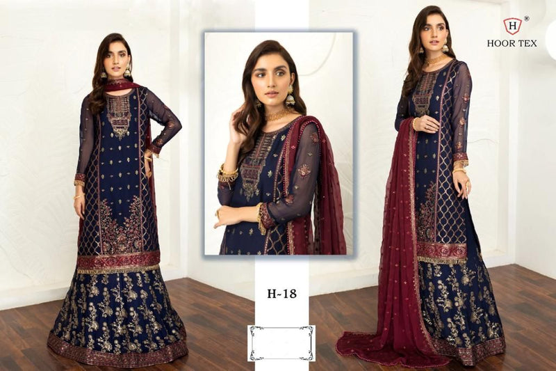 HOOR TEX D NO H 18 GEORGETTE WITH HEAVY EMBROIDERY WORK STYLISH DESIGNER FASTIVAL WEAR PAKISTANI SUIT