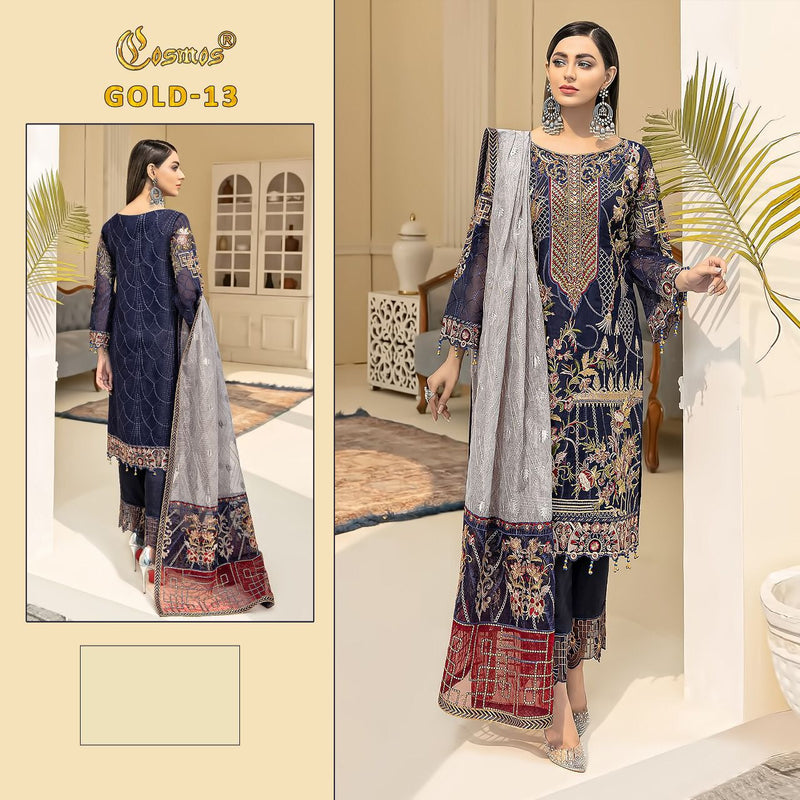 COSMOS GOLD 13 GEORGETTE WITH HEAVY EMBROIDERY HAND WORK BEST DESIGNER READY TO WEAR PAKISTANI SUIT
