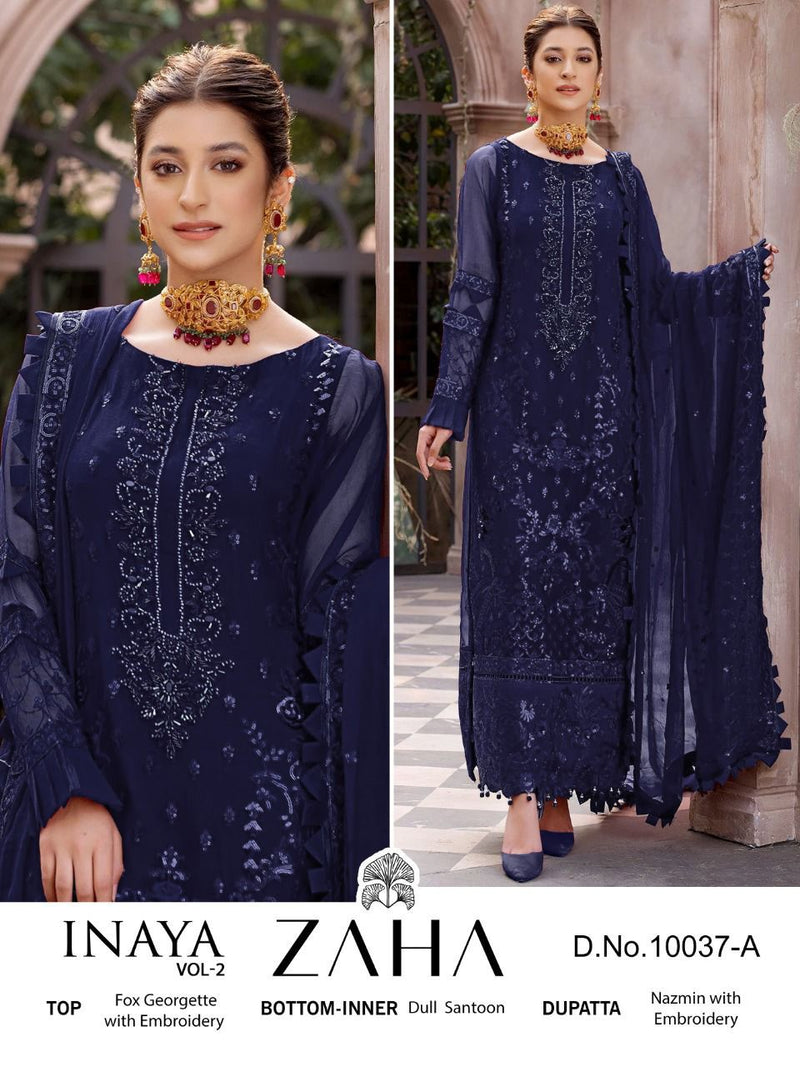 ZAHA D NO 10037 A GEORGETTE WITH HEAVY EMBROIDERY HAND WORK STYLISH DESIGNER WEDDING WEAR PAKISTANI SUIT
