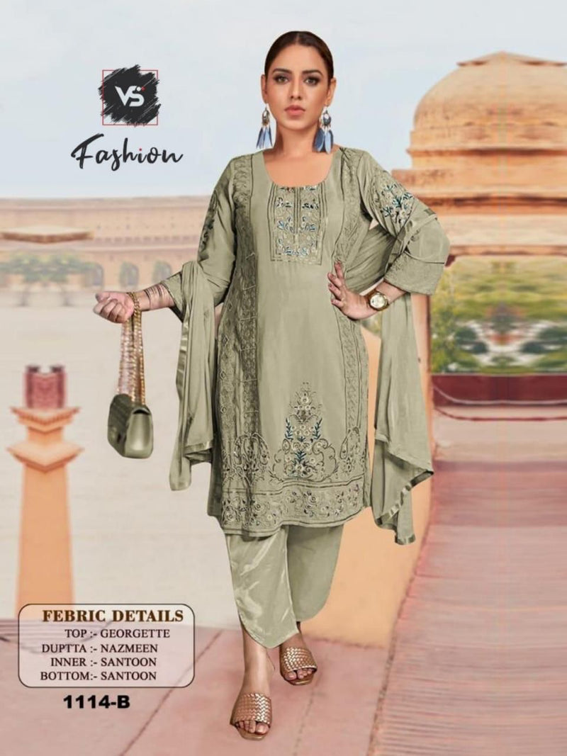 VS FASHION D NO 1114 B GEORGETTE WITH HEAVY EMBROIDERY WORK READY TO WEAR PAKISTANI SUIT