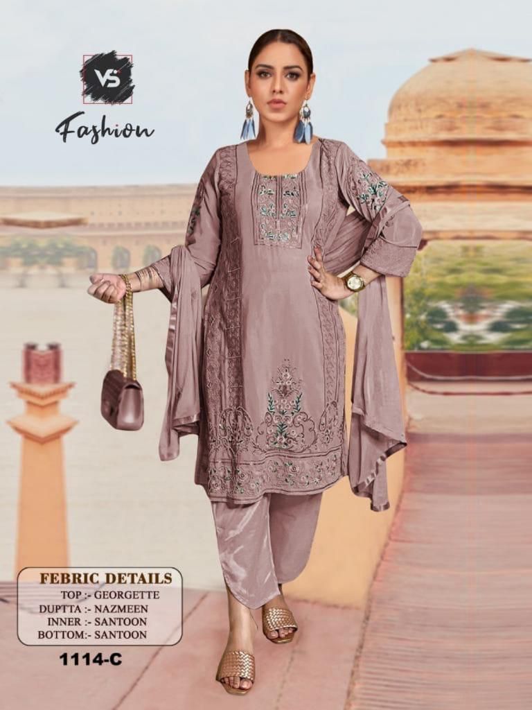 VS FASHION D NO 1114 C GEORGETTE WITH HEAVY EMBROIDERY WORK READY TO WEAR PAKISTANI SUIT
