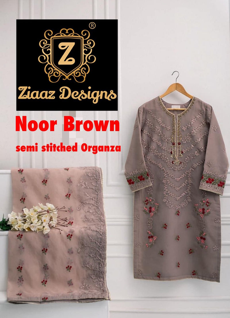 ZIAAZ DESIGNS NOOR BROWN GEORGETTE WITH HEAVY EMBROIDERY WORK READY TO WEAR PAKISTANI SUIT