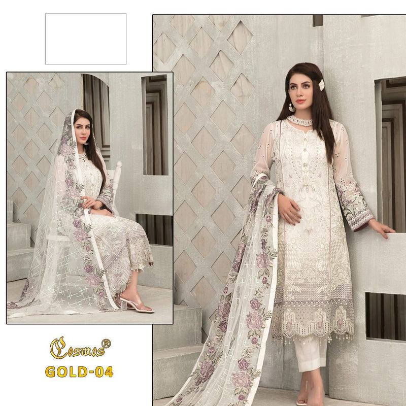 COSMOS GOLD 04 GEORGETTE WITH HEAVY EMBROIDERY HAND WORK STYLISH DESIGNER FASTIVAL WEAR PAKISTANI SUIT