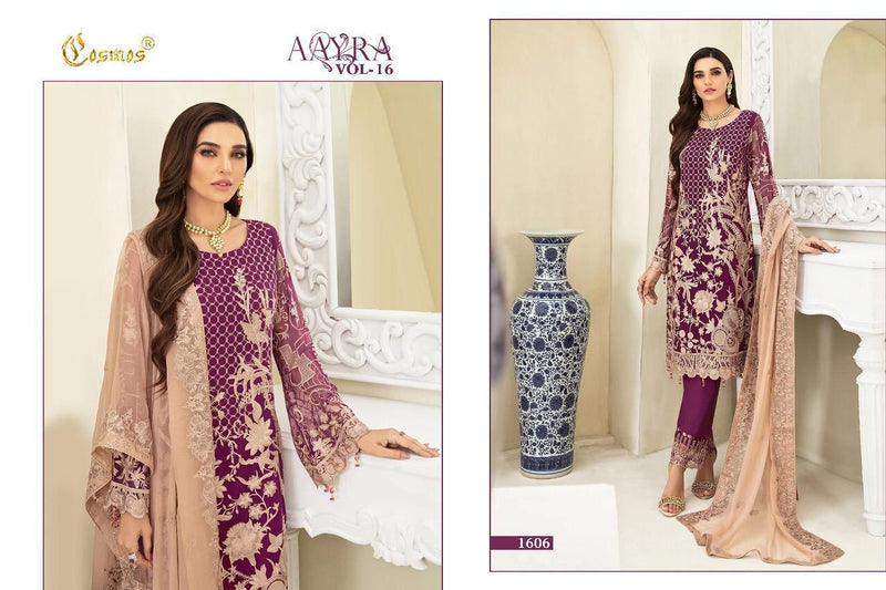 COSMOS AAYRA VOL 16 1606 GEORGETTE WITH HEAVY EMBROIDERY HAND WORK STYLISH DESIGNER FASTIVAL WEAR PAKISTANI SUIT