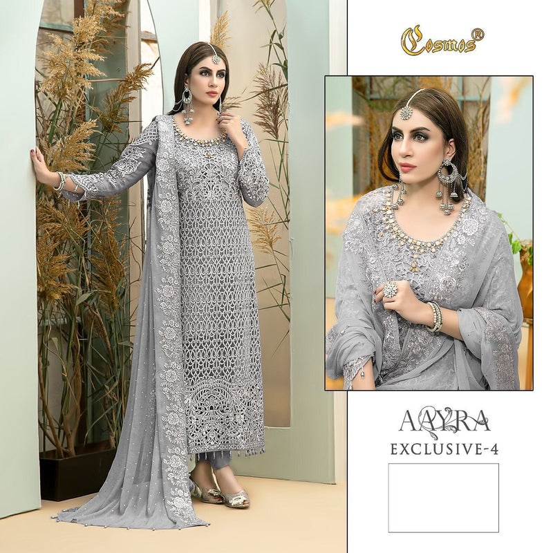 COSMOS AAYRA EXCLUSIVE 4 GEORGETTE WITH HEAVY EMBROIDERY HAND WORK STYLISH DESIGNER FASTIVAL WEAR PAKISTANI SUIT