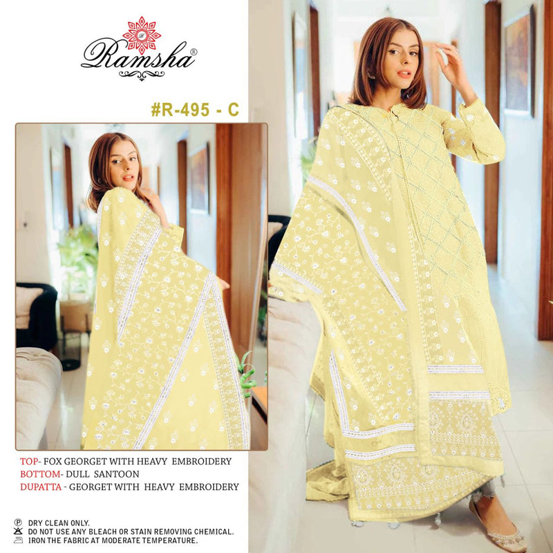 RAMSHA D NO 495 C GEORGETTE WITH HEAVY EMBROIDERY WORK STYLISH DESIGNER SALWAR SUIT SINGLE