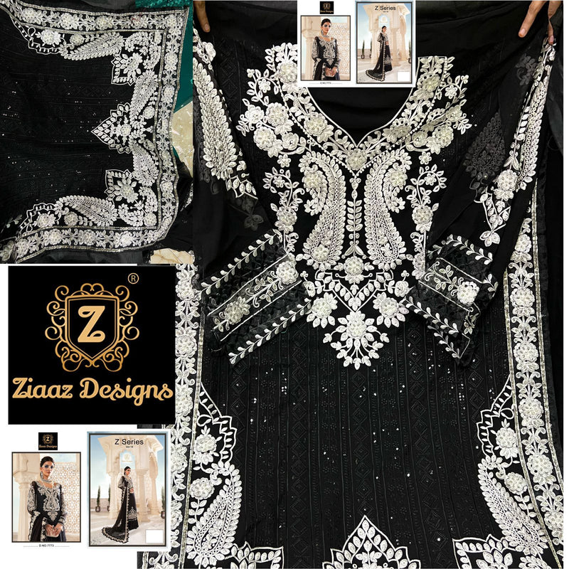 ZIAAZ DESIGNS Z SERIES VOL 19 D NO 7773 GEORGETTE WITH HEAVY EMBROIDERY WORK STYLISH DESIGNER PAKISTANI SUIT
