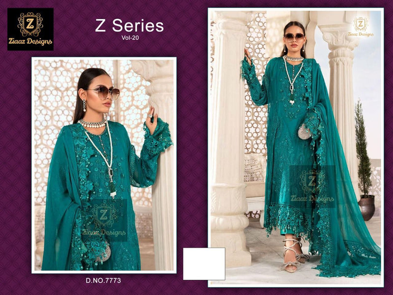 ZIAAZ DESIGNS Z SERIES VOL 20 D NO 7773 GEORGETTE WITH HEAVY EMBROIDERY WORK STYLISH DESIGNER PAKISTANI SUIT