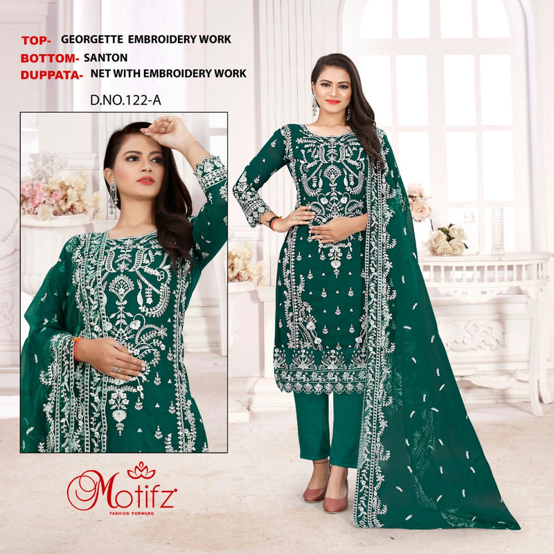 MOTIFZ FASHION D NO 122 A GEORGETTE WITH HEAVY EMBROIDERY WORK STYLISH DESIGNER PARTY WEAR PAKISTANI SUIT