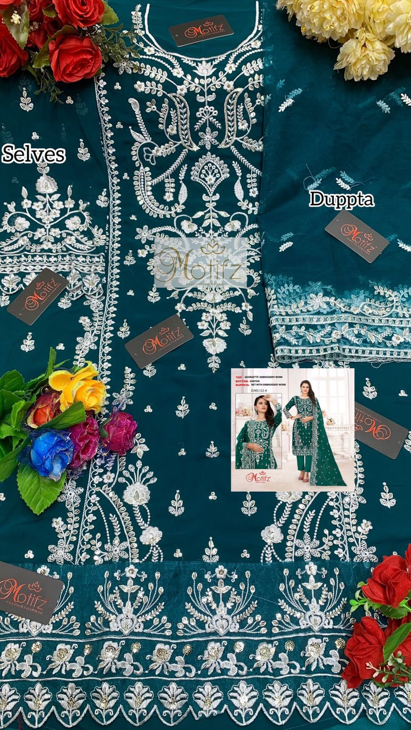 MOTIFZ FASHION D NO 122 A GEORGETTE WITH HEAVY EMBROIDERY WORK STYLISH DESIGNER PARTY WEAR PAKISTANI SUIT